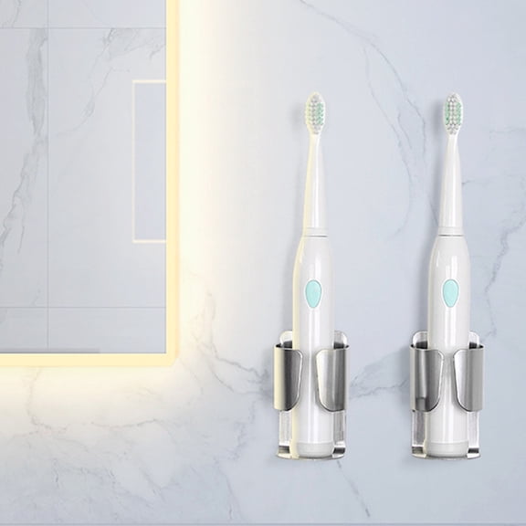 IBASETOY 2Pcs Electric Toothbrush Stand Stainless Steel Storage Rack Wall-Mounted Bathroom Accessory Plated Silver