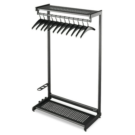 Quartet Single-Sided Rack w/Two Shelves 12 Hangers Steel 48 Wide Black