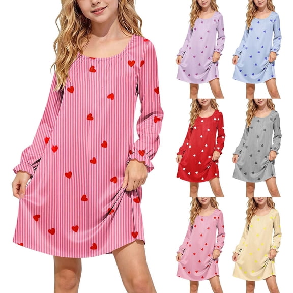 Auroural Girl'S Round Neck Long Sleeves Dress Homewear Sleeping Dress Kids