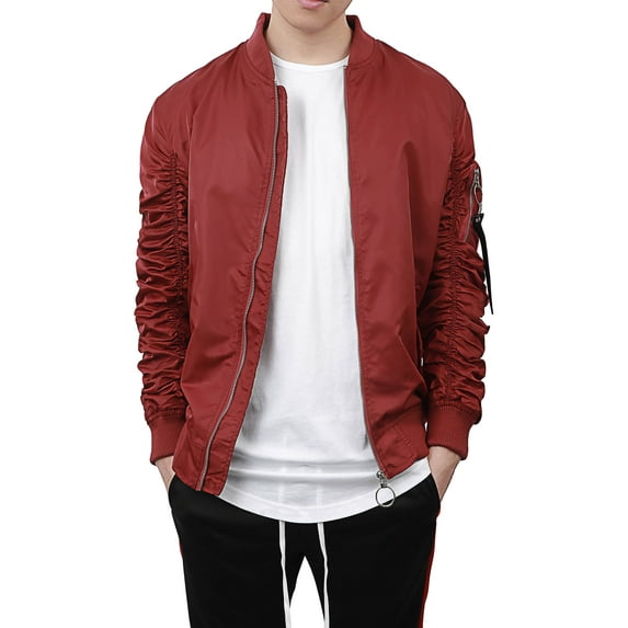 Ma Croix Mens Ruched Bomber Jacket Lightweight Waterproof Nylon Gathered Sleeve