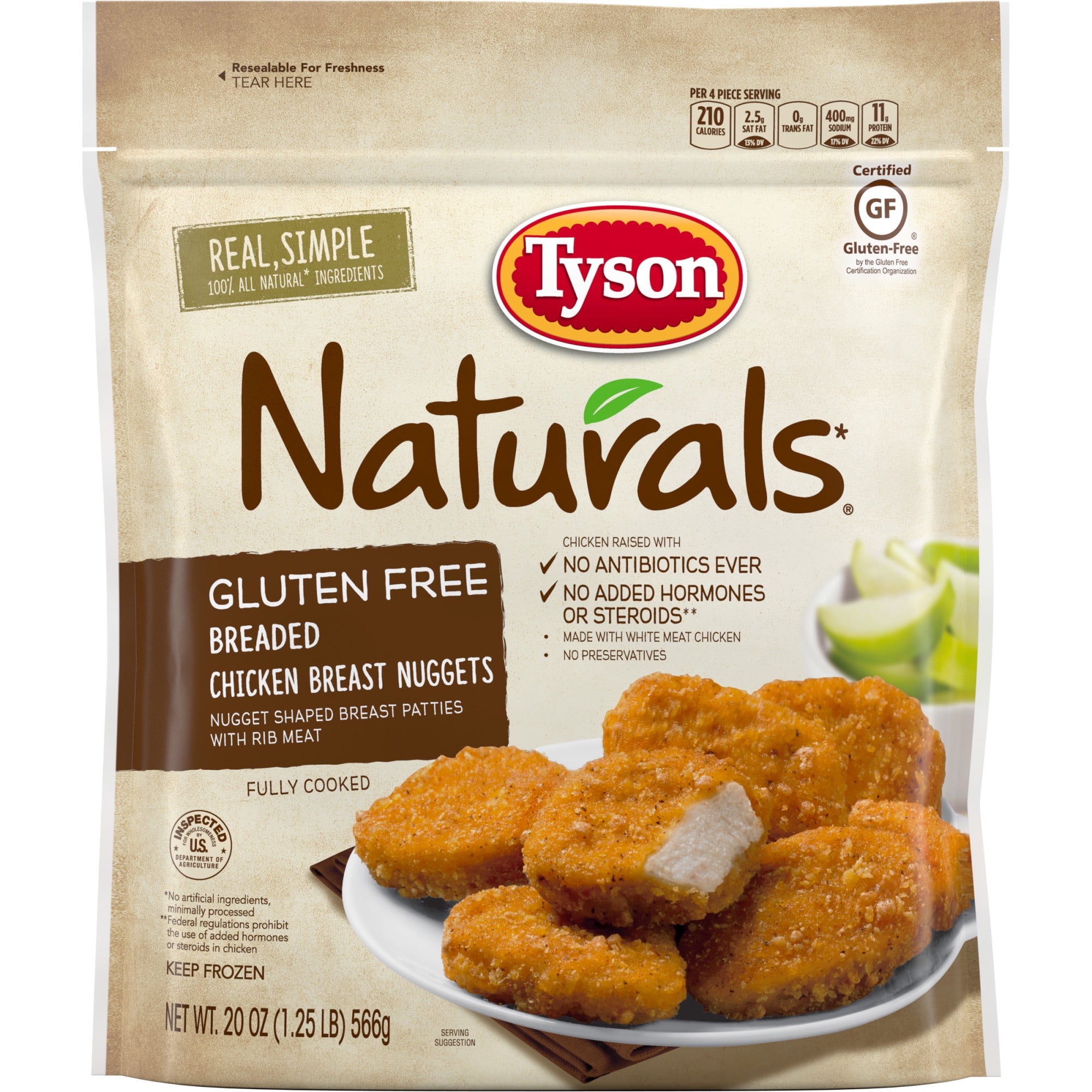 Tyson Naturals Gluten Free Breaded Chicken Breast Nuggets 1 25 Lb Bag Frozen Walmart Com