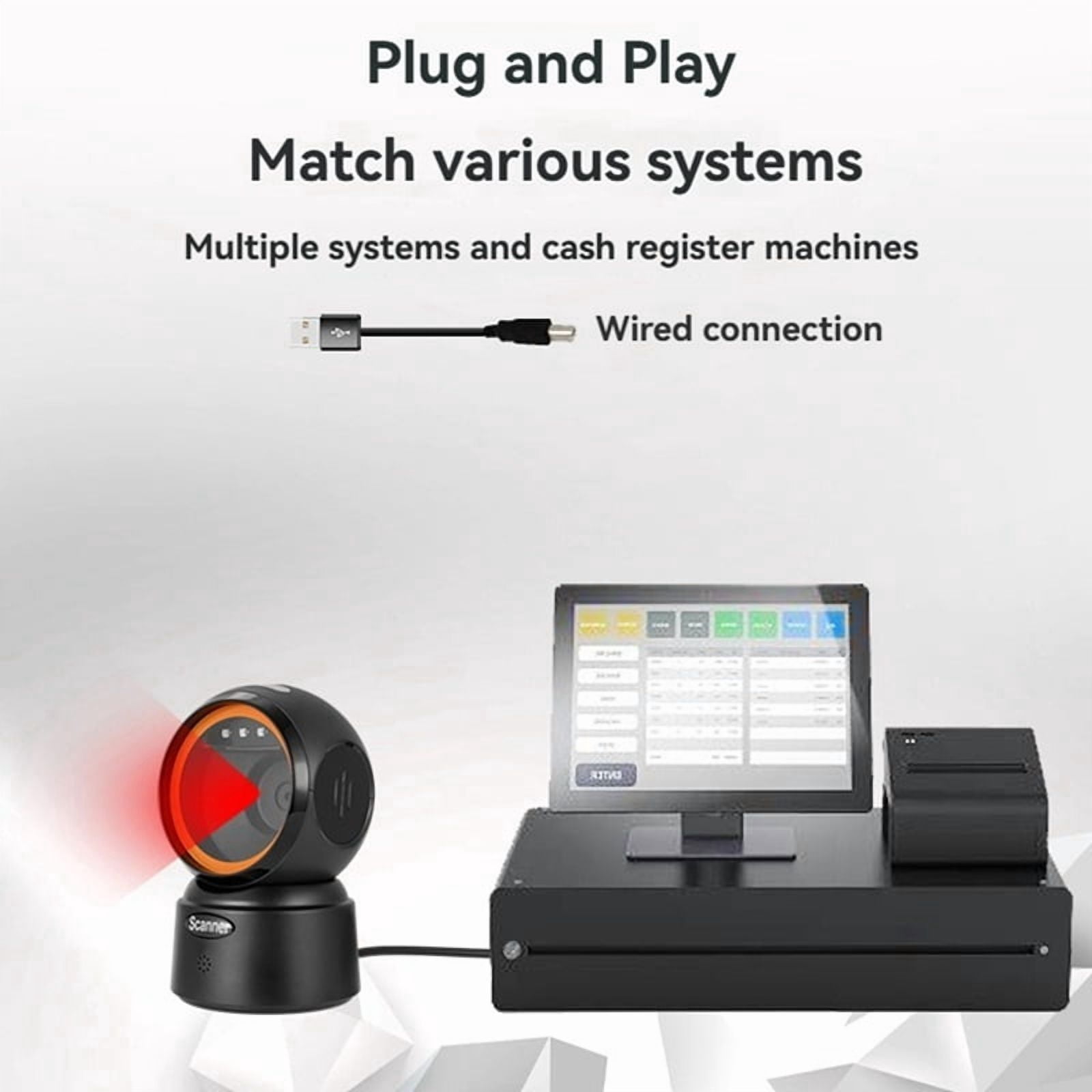 2D QR Barcode Scanner Desktop Wired Scanner Hands-Free Omnidirectional USB Barcode G897