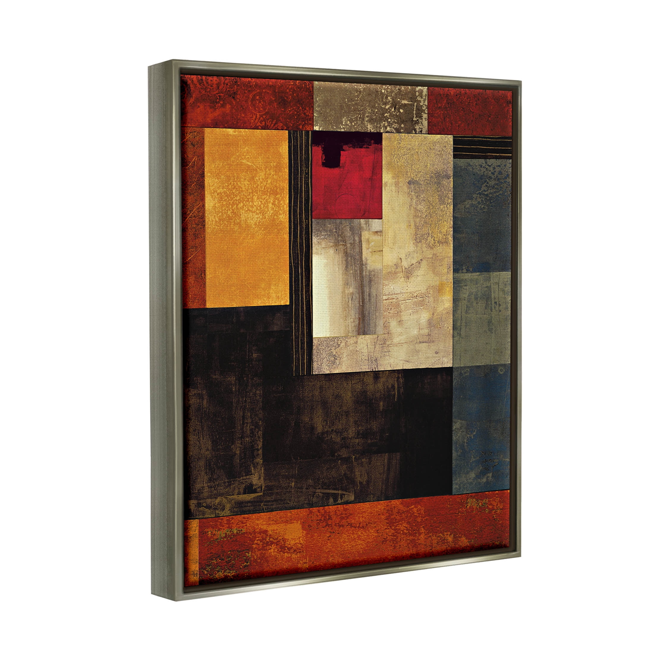 Rich Red Geometric Squares Abstract Graphic Art Luster Gray Framed Art Print Wall Art