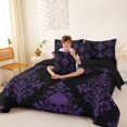 thumbnail image 4 of Homewish Spooky Halloween Skull 7 Pieces Full Size Bedding Sets,Bohemian Damask Full Size Bed in a Bag,Black Purple,Black Reversible, 4 of 8