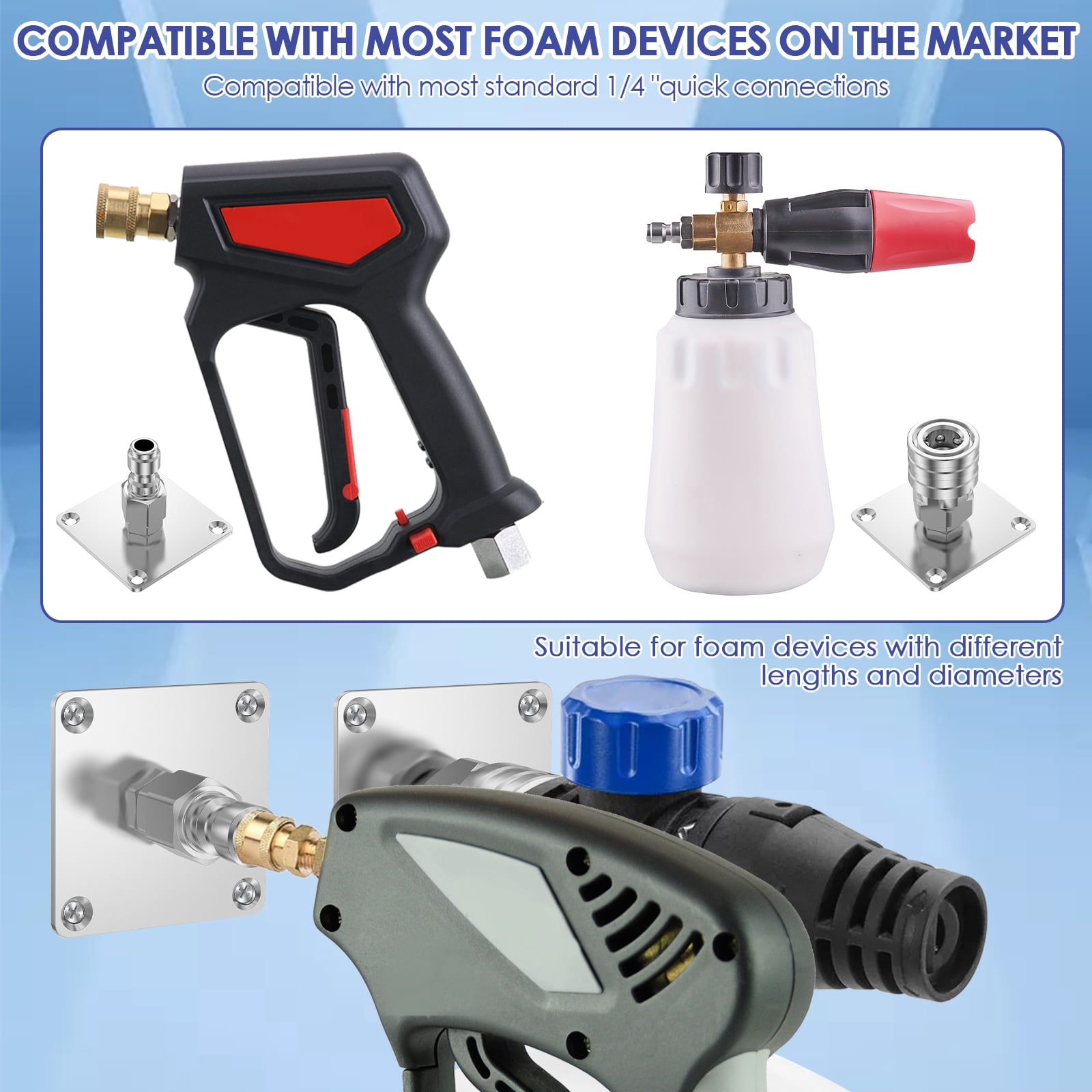 8 Pcs Pressure Washer Foam Cannon Holder 1/4 Inch Quick Connect Stainless Steel Pressure Washer Accessory Wall Bracket with Screw and Adhesive for Garage Workshop