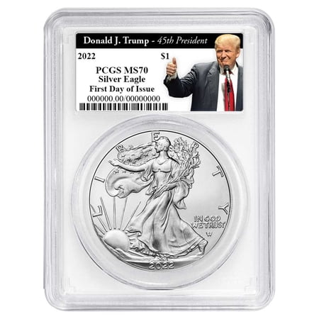 2022 $1 American Silver Eagle PCGS MS70 FDOI Trump 45th President Label White Frame