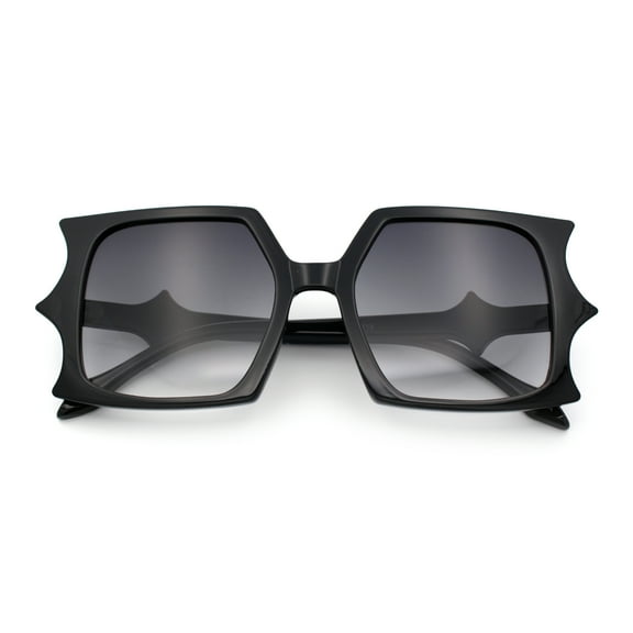 Womens Bat Wing Oversized Rectangular Plastic Fashion Sunglasses Black - Smoke