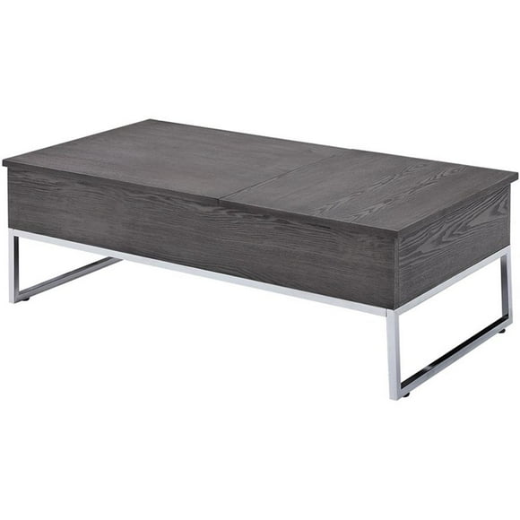 ACME Iban Coffee Table with Lift Top in Gray Oak and Chrome