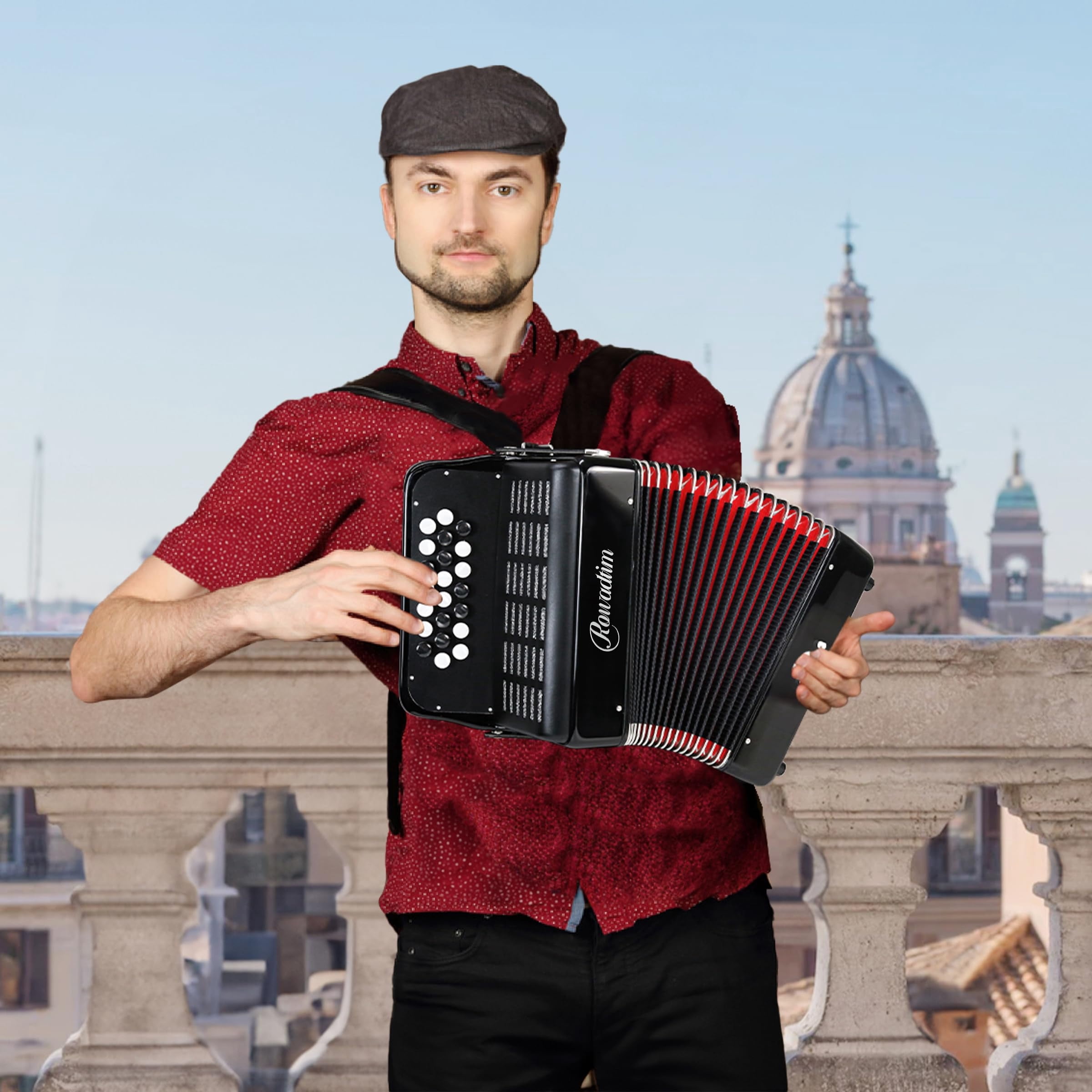 Rowadtim 22 Keys Accordion, 8 Bass Student Piano Accordions Suitable for Beginners and Students; Lightweight and Portable,with Backpack and Adjustable Straps (Black)