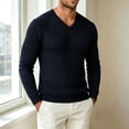 thumbnail image 6 of ZVAVZ V Neck Knit Tee Shirts for Men Long Sleeve Textured Tops Fall Casual Gym Athletic Shirts Stretchy Workout Running T-Shirt Navy L, 6 of 6
