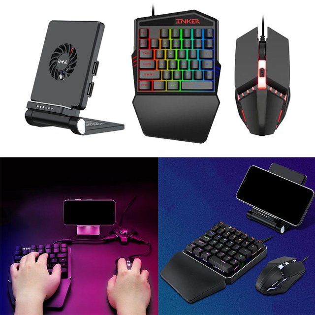 Combinación de mecánico para juegos RGB con una mouse retroiluminado, mano con cable USB, soporte para mouse y teléfono Hugo Combo de teclado y mouse