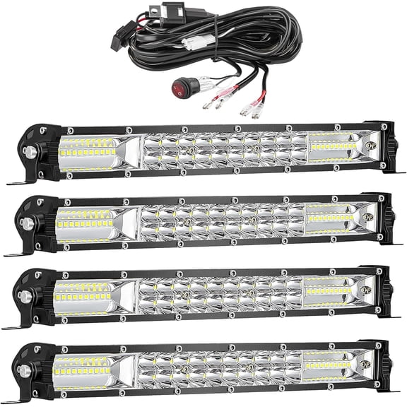 ZHIBO 12 Inch LED Light Bar Kit, 4x12 Inch Slim LED Bars with Wiring Harness, 12V/24V Off Road Lights