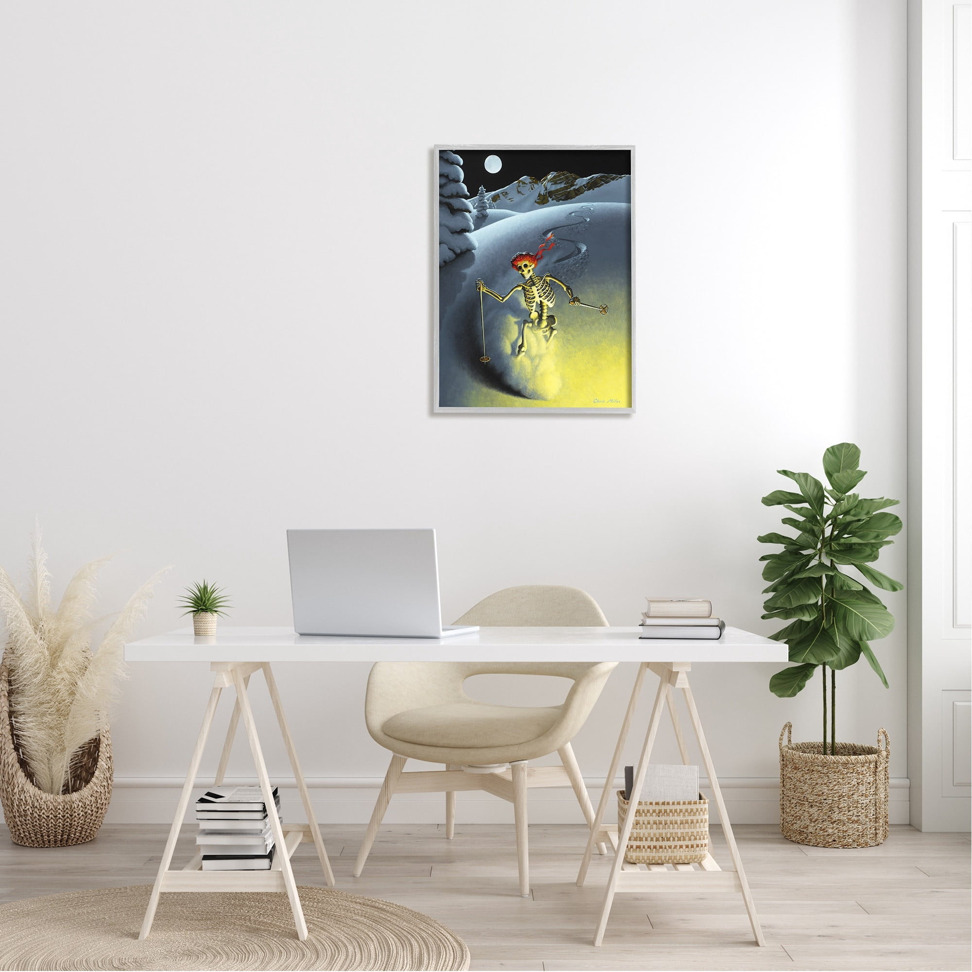 Stupell Industries Nighttime Moon Skiing Skeleton Winter Snow Slope Framed Wall Art, 24 x 30, Design by Chris Miles