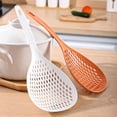 thumbnail image 4 of Qiangzon Strainer Scoop Colander Slotted Spoon Pasta Strainer with Handle Food Drain Shovel Kitchen Cooking Utensil Nylon Heat Resistant Draining Tool for Vegetables Potatoes Deep Fry White Orange, 4 of 8