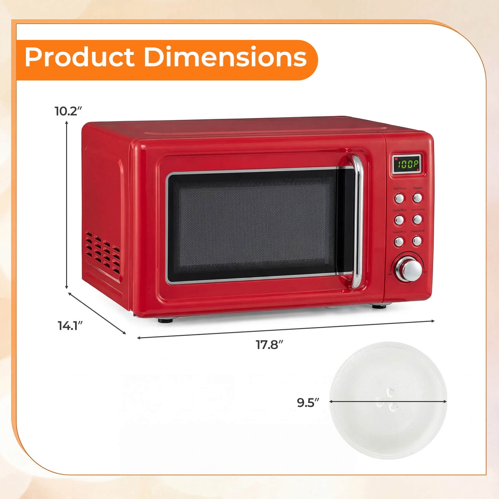 Costway 0.7 Cu.ft Retro Countertop Microwave Oven 700W LED Display Glass Turntable Red