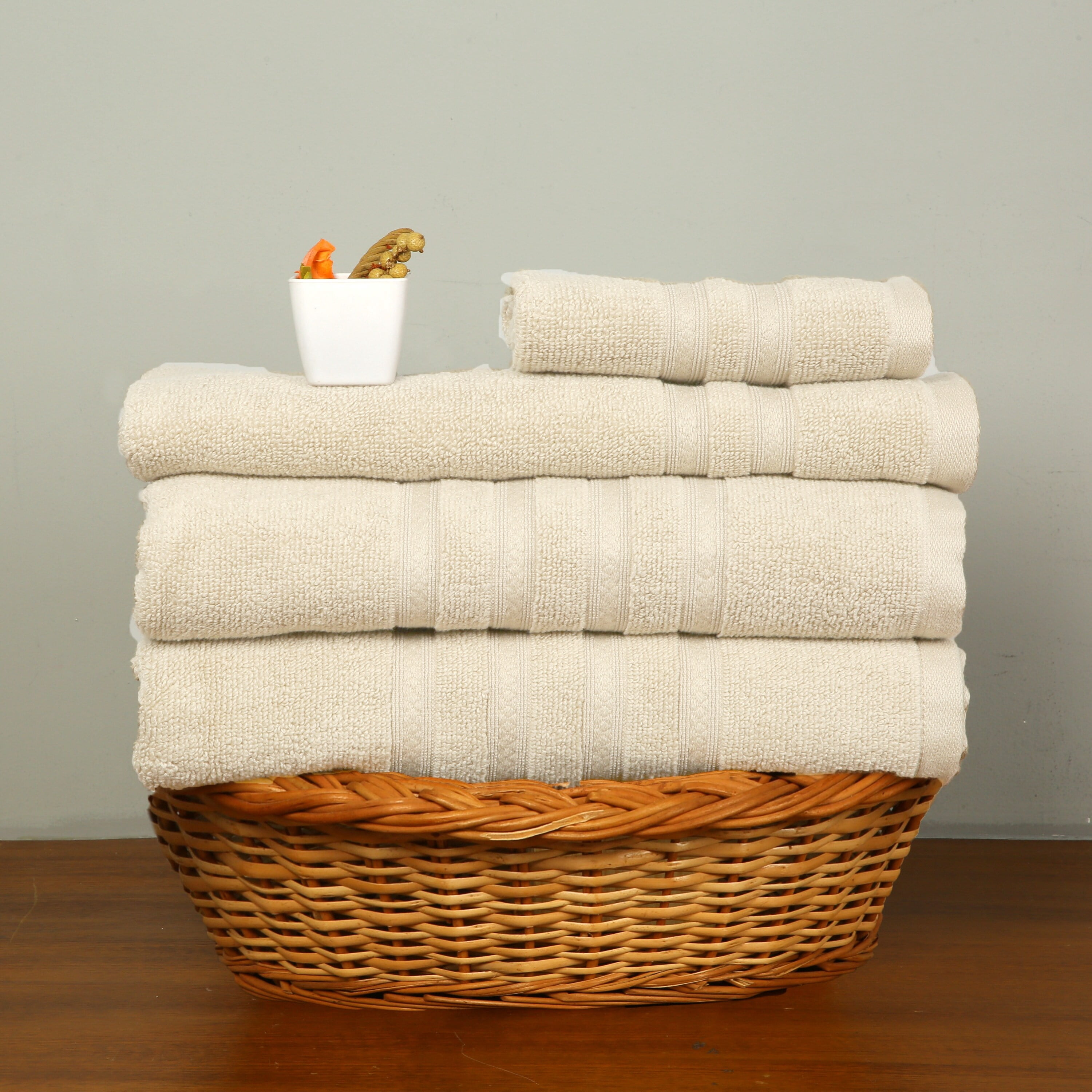 Express Solid 100% Cotton 520 GSM 6 Piece Bath Towel Set, Soft & Absorbent, Quick Dry, Size 27x54 Inches, Durable Everyday Use, Ivory, OEKO-TEX® Certified