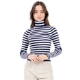 thumbnail image 1 of Playera Para Mujer Quarry A Rayas Con Cuello Alto Color Azul Marino, 1 of 4