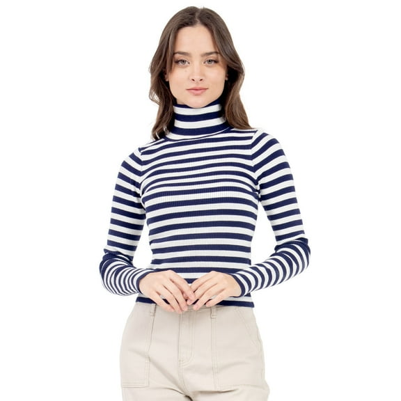 Playera Para Mujer Quarry A Rayas Con Cuello Alto Color Azul Marino