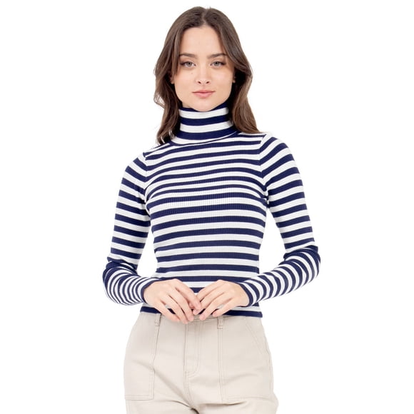 Playera Para Mujer Quarry A Rayas Con Cuello Alto Color Azul Marino