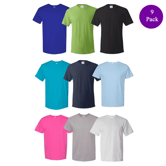 Hanes Pack 9 Men's Crew Neck T-Shirts, Short Sleeve 100% Cotton Assorted Colors Size: S