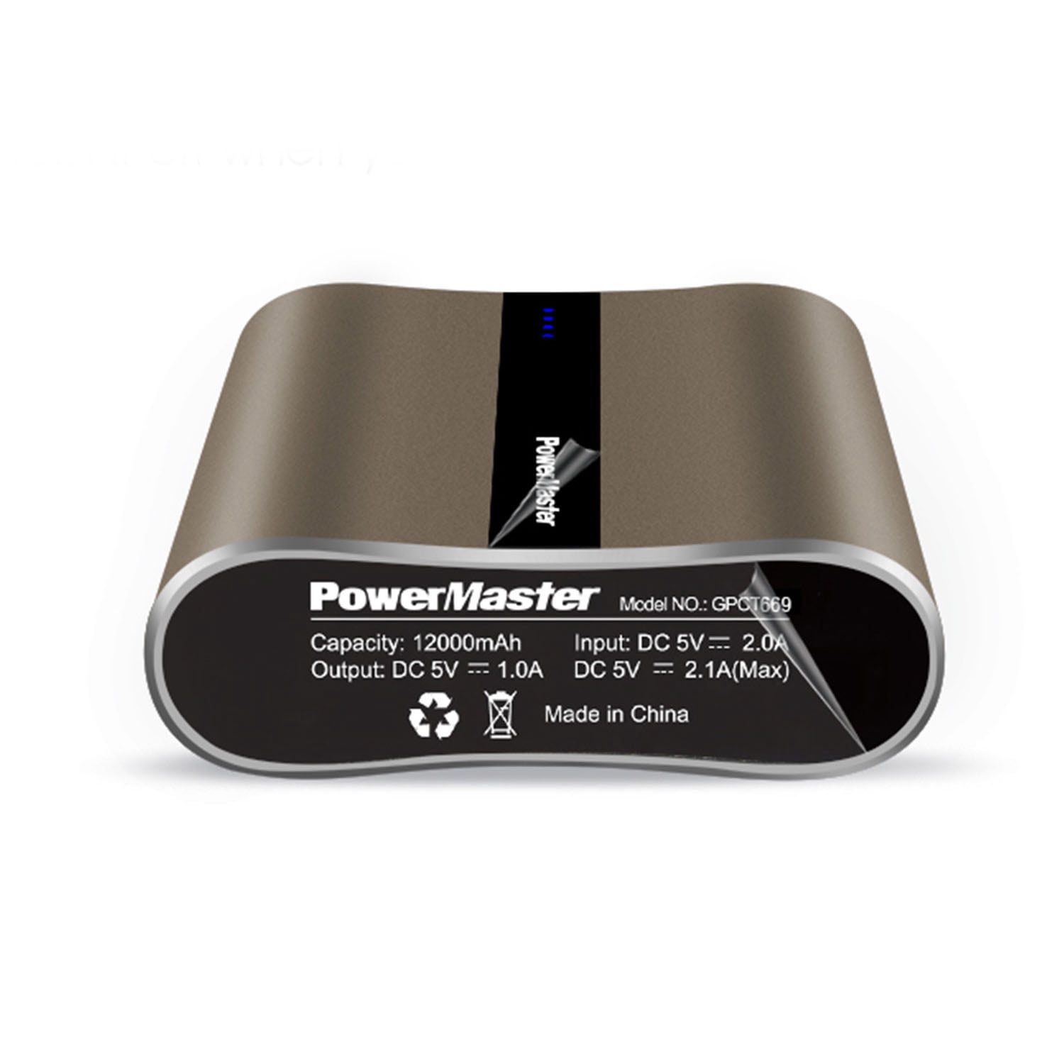 PowerMaster Portable Power Bank 12000 mAh Two USB Charging Ports with LED Flashlight And Charge Protection (Brown)