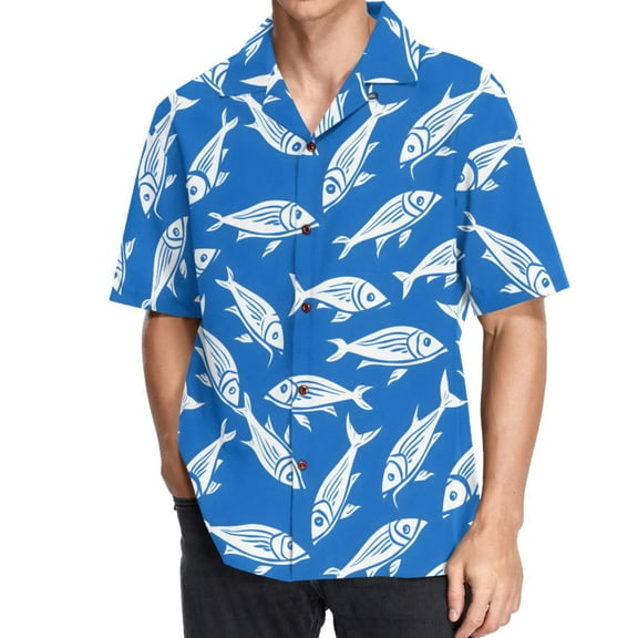 joogoo Men's Hawaiian Shirt Fishes Short Sleeve Casual Button Down Shirts M