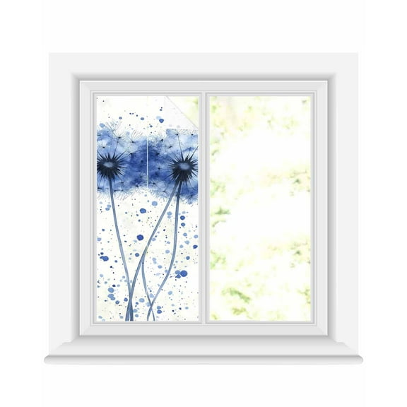 Window Privacy Film Blue Dandelion Stained Glass Window Film Decorative Sun Block Window Cover Pastoral Spring Botanical Blue Flowers Window Clings Static Adhesive Sticker for Bathroom 17.7"x39.3"