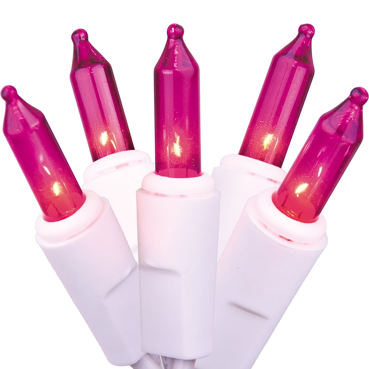 50Count Pink Mini Christmas String Light Set, 10.2 ft White Wire