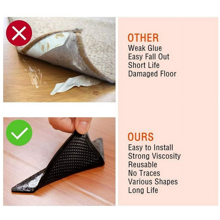 4/8 Pcs Rug Grippers Stopper Anti Slip Corner Non-Slip Mat Non-Curling  Reusable Washable Carpets Pads