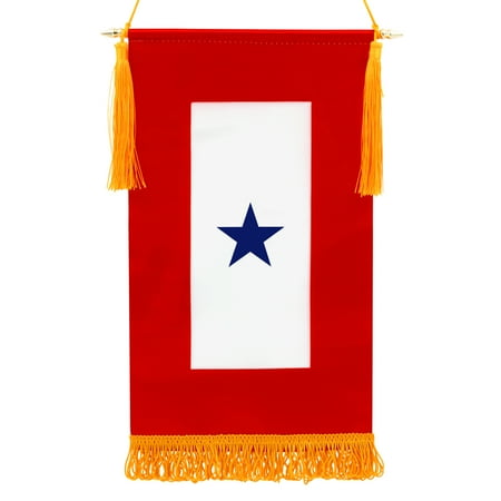 Anley Military Service Banner - USA Family Member On Service One Blue Star - 15 X 8 Fringed Flag & Wooden Flagpole