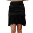 thumbnail image 1 of Asyoly Womens Skirts Tassel Fringe Faux Suede Leather High Waisted Pencil Bodycon Mini Skirt With Pocket, 1 of 7
