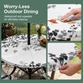 thumbnail image 5 of Round Outdoor Tablecloth with Umbrella Hole and Zipper, Black Leaves Tablecloth with Elastic Waterproof, Summer Botanical Patio Table Covers for 36" - 44" Picnic Pool Tables, 5 of 9