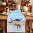 thumbnail image 4 of Blue Christmas Snowman Cotton Linen Table Runner for Dining Kitchen, Xmas Tree Birds Wedding Outdoor Party Tablerunners Decoration, Dresser Scarf Coffee Tablecloth Runners 13x120 Inches, 4 of 9