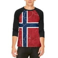 thumbnail image 1 of Distressed Norwegian Flag Mens Raglan T Shirt White-Black X-LG, 1 of 2