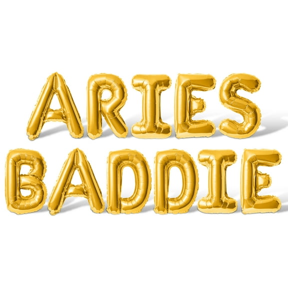 Letter Balloons - ARIES BADDIE 16" Inch Alphabet Letters Foil Mylar Balloon Aries Birthday Party Banner (Gold)