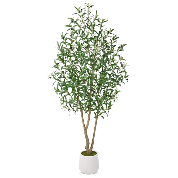 DR.Planzen 6ft Dense Artificial Olive Tree - Faux Olive Plant for Indoor & Outdoor Decor - Adjustable Branches - UV Resistant Realistic Olive Tree in White Planter