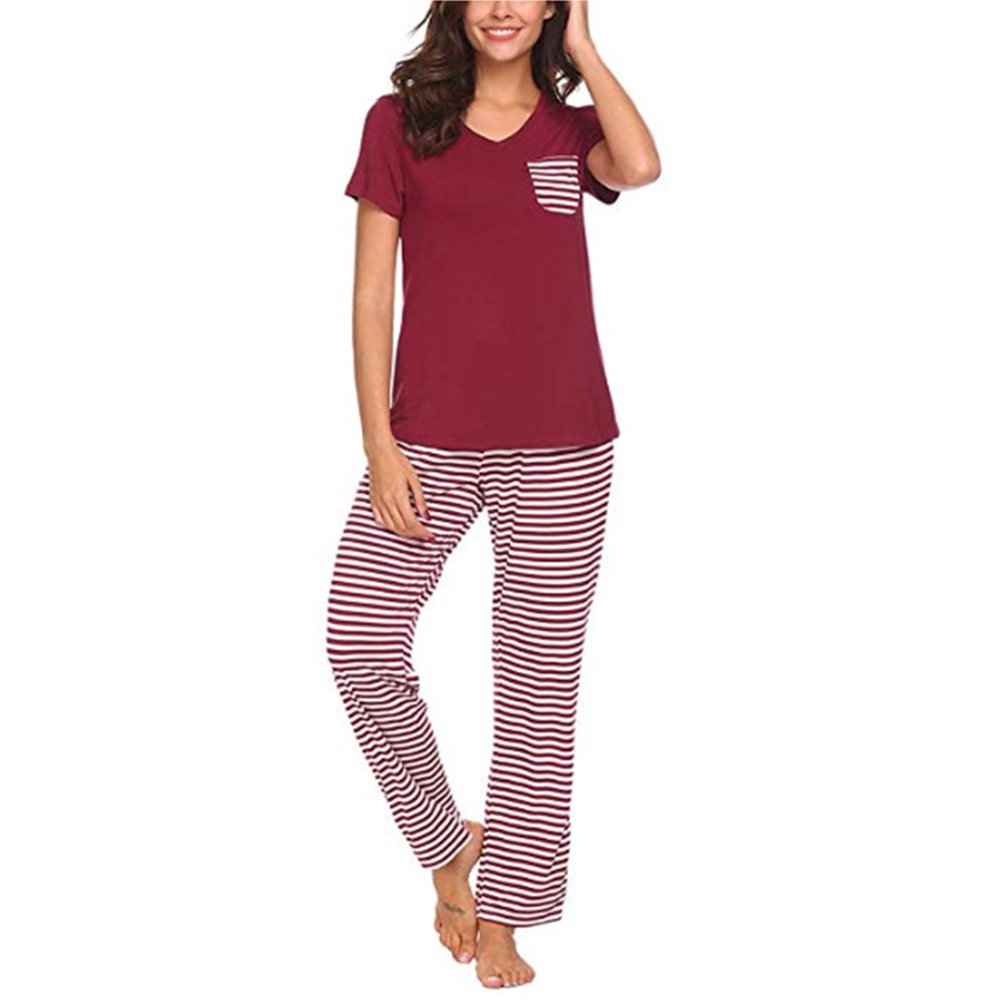 Ukap Womens Pajama Set Comfy Sleepwear Nightwear Short Sleeve Top With Pants Pjs 2pcs V Neck T 6360