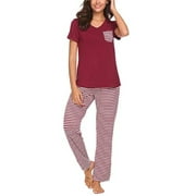 Sexy Dance 2Pcs Pajama Set For Women Short Sleeve Tops + Pants Summer Comfy Nightwear Sleepwear Ladies V Neck T Shirt Trousers Homewear