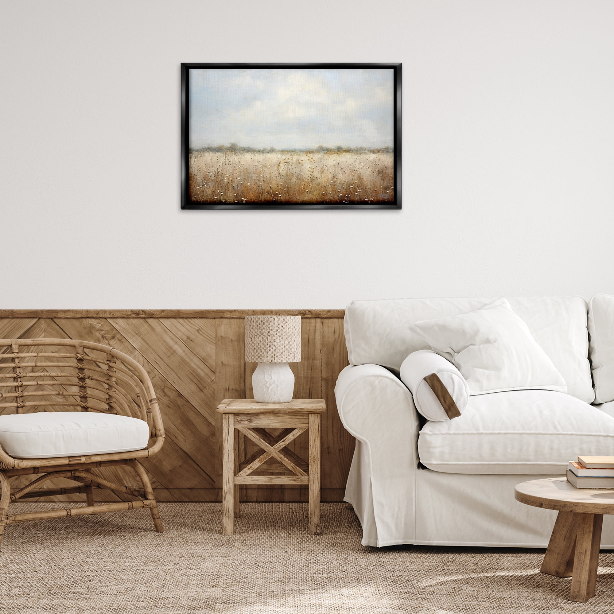 Stupell Industries Soft Daisy Field Landscape Painting Black Floater Framed Art Print Wall Art, 31 x 21