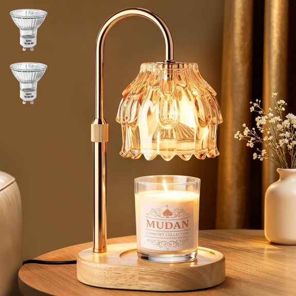 Maliowa Candle Warmer Lamp with Timer Dimmable, Adjustable Height Wax Warmer Lamp, Gifts Wax Melt Light for New Home Decor, Gold