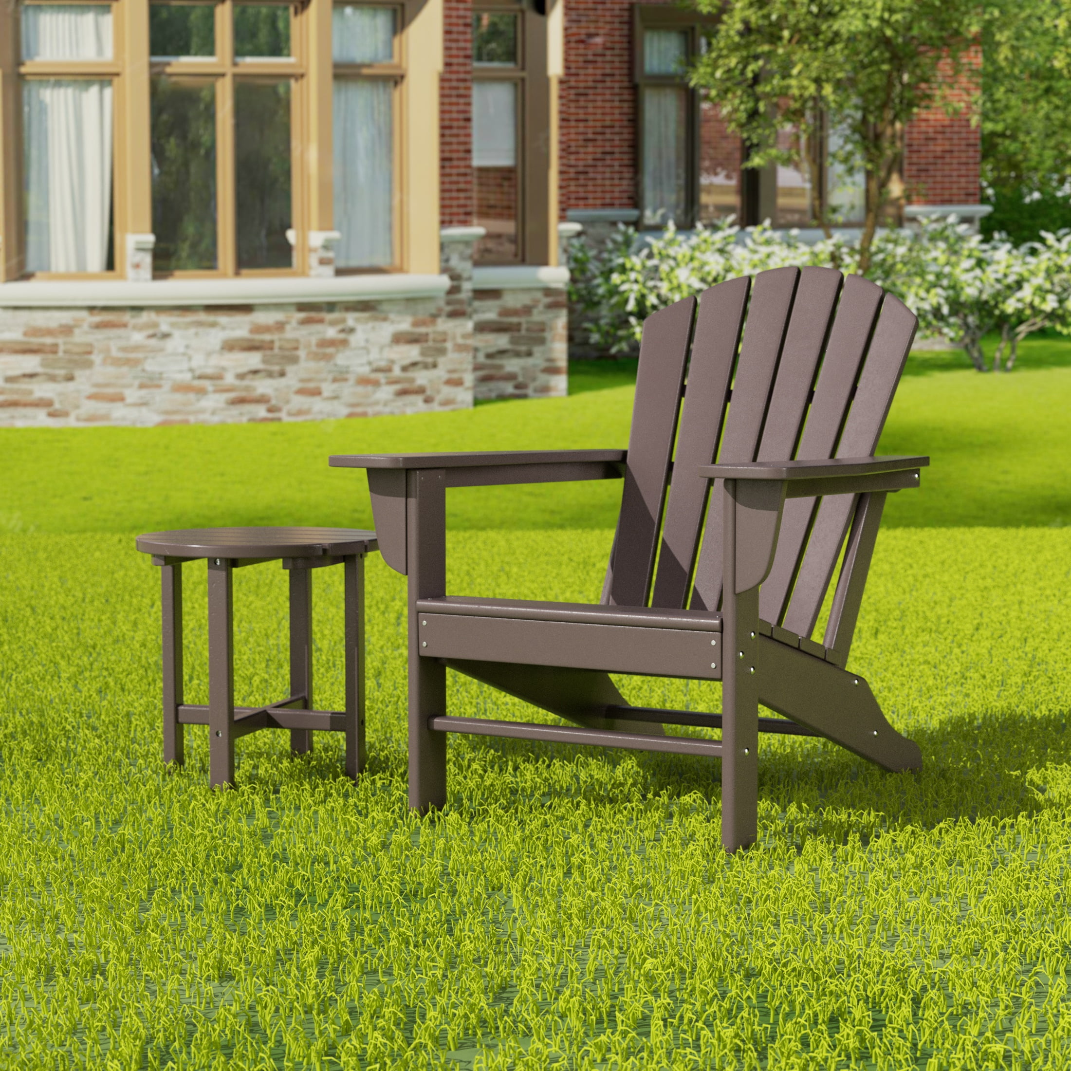 Garden 18" Inch Round Plastic Outdoor Patio Side Table, Dark Brown