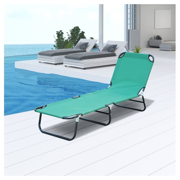 Folding Patio Lounge Chair, Outdoor Sun Tanning Chair, 5-Position Adjustable, Steel Frame, Beach Pool Yard Chair, Green