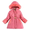 thumbnail image 2 of NAISIBABY Girls Puffer Jacket, Thicken Warm Elastic Waist Plush Hoode Winter Mid-Long Coat Pink 5-6T, 2 of 3