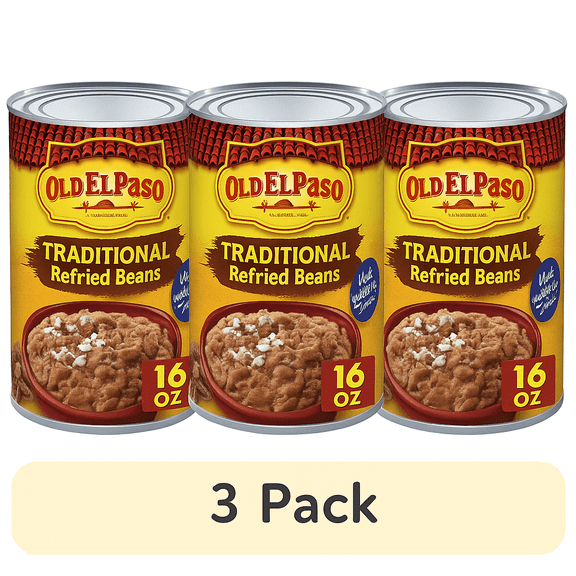 Old El Paso Traditional Canned Refried Beans, 1 Can, 16 oz, Pack of 3