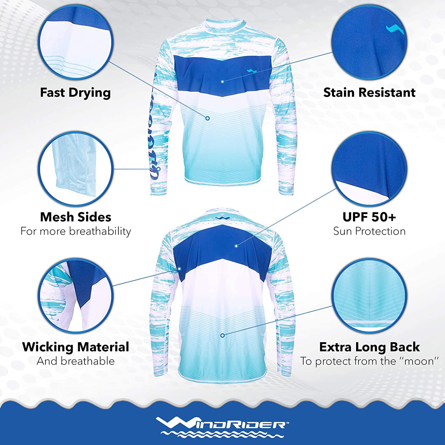 WindRider Long Sleeve Fishing Shirts for Men UPF 50+ Sun Protection with  Mesh Sides Stain Resistant and Moisture Wicking 