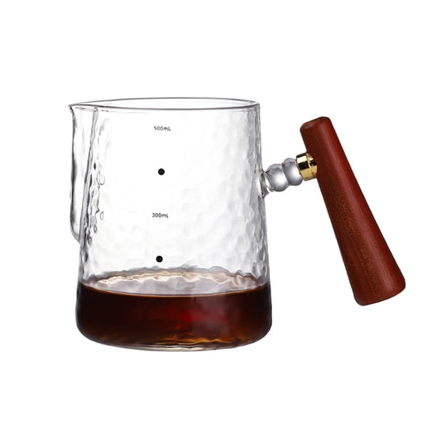 Jarra de espuma de leche de 17 oz / 500 ml de vidrio de borosilicato alto Taza de espuma de leche Es Abanopi Mango de madera