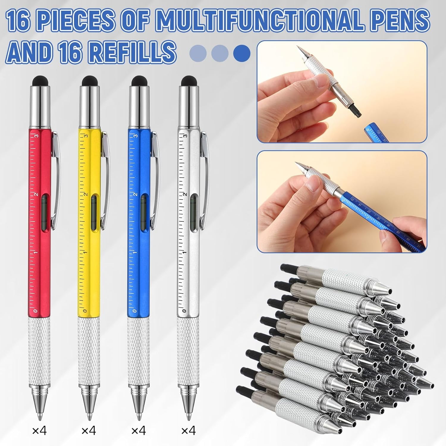 LABAKUI-16 Pcs Multitool Pens 6 in 1 Screwdriver Pen Ruler Classic Color