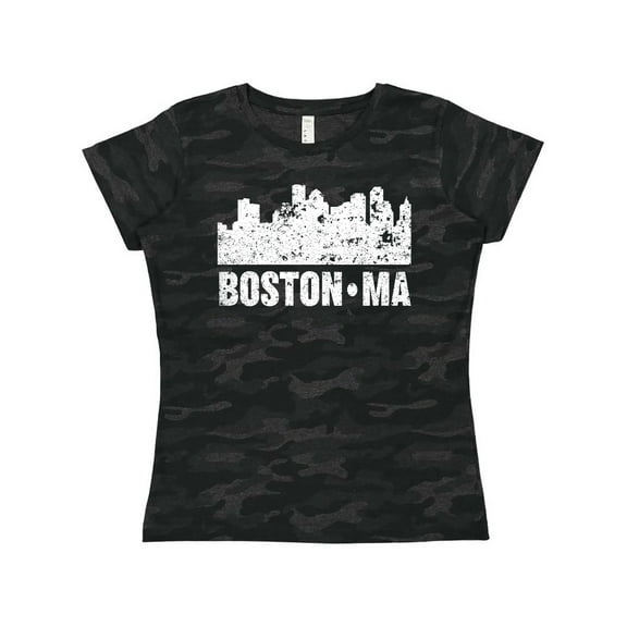 Inktastic Boston Massachusetts City Skyline with Grunge Women's T-Shirt