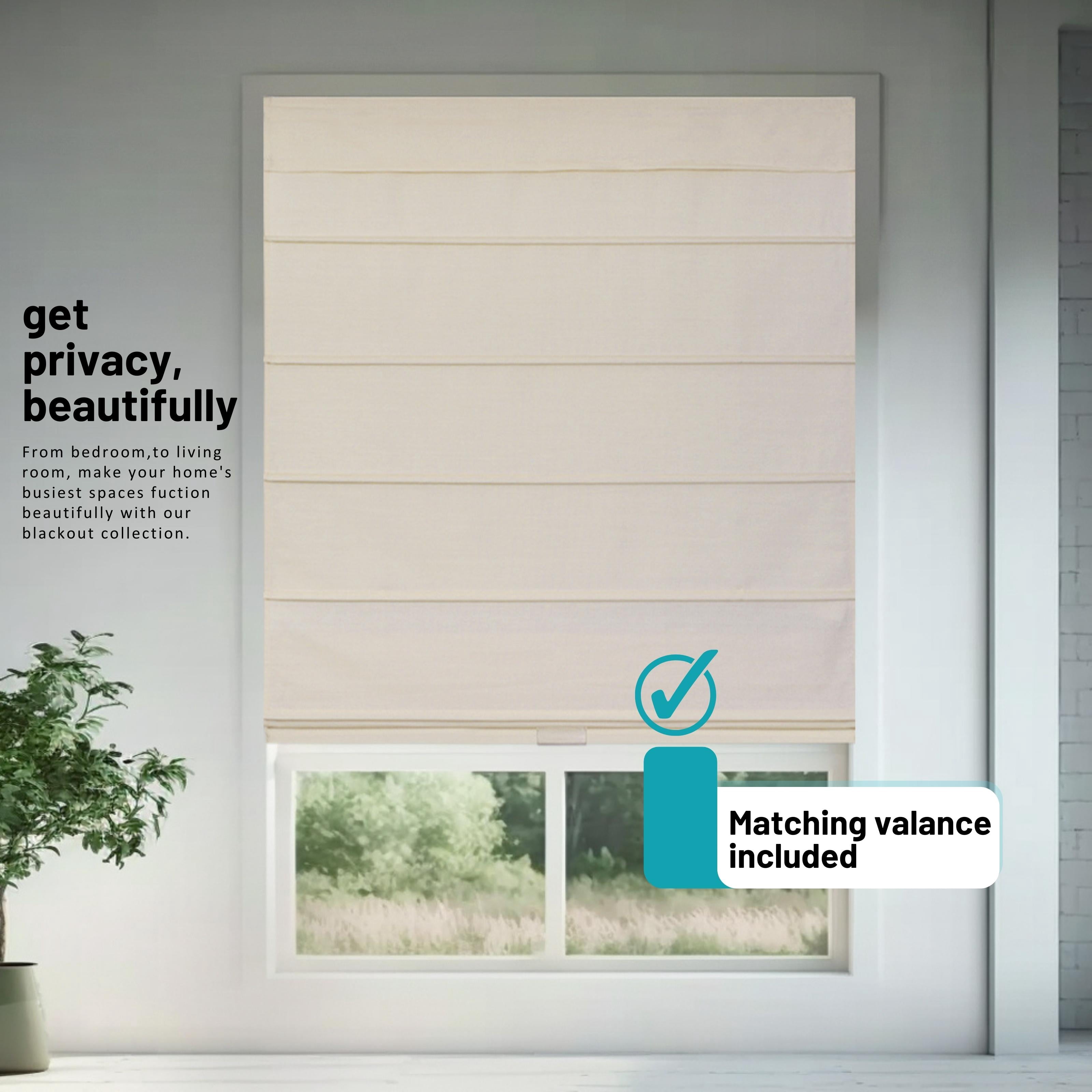 Chicology Cordless Roman Shades, Off White (Blackout), 36"W X 64"H