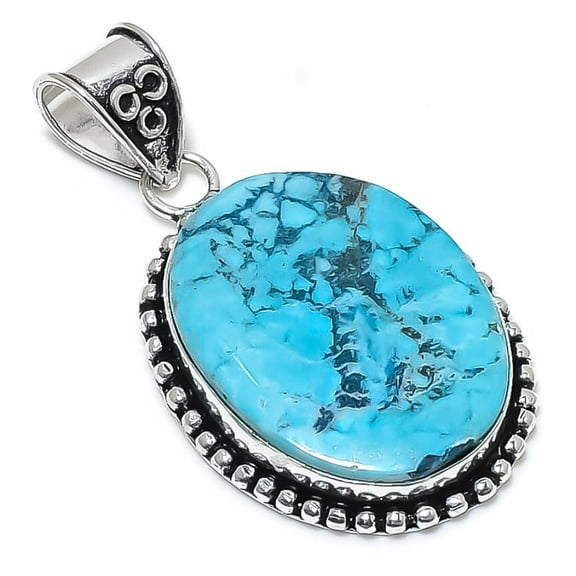 Tibetan Turquoise Handmade 925 Sterling Silver Jewelry Pendant 2.17"